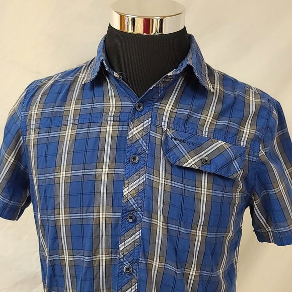 Realtree Mens Small Blue stripe Short Sleeve Button Up Shirt - Picture 2 of 10